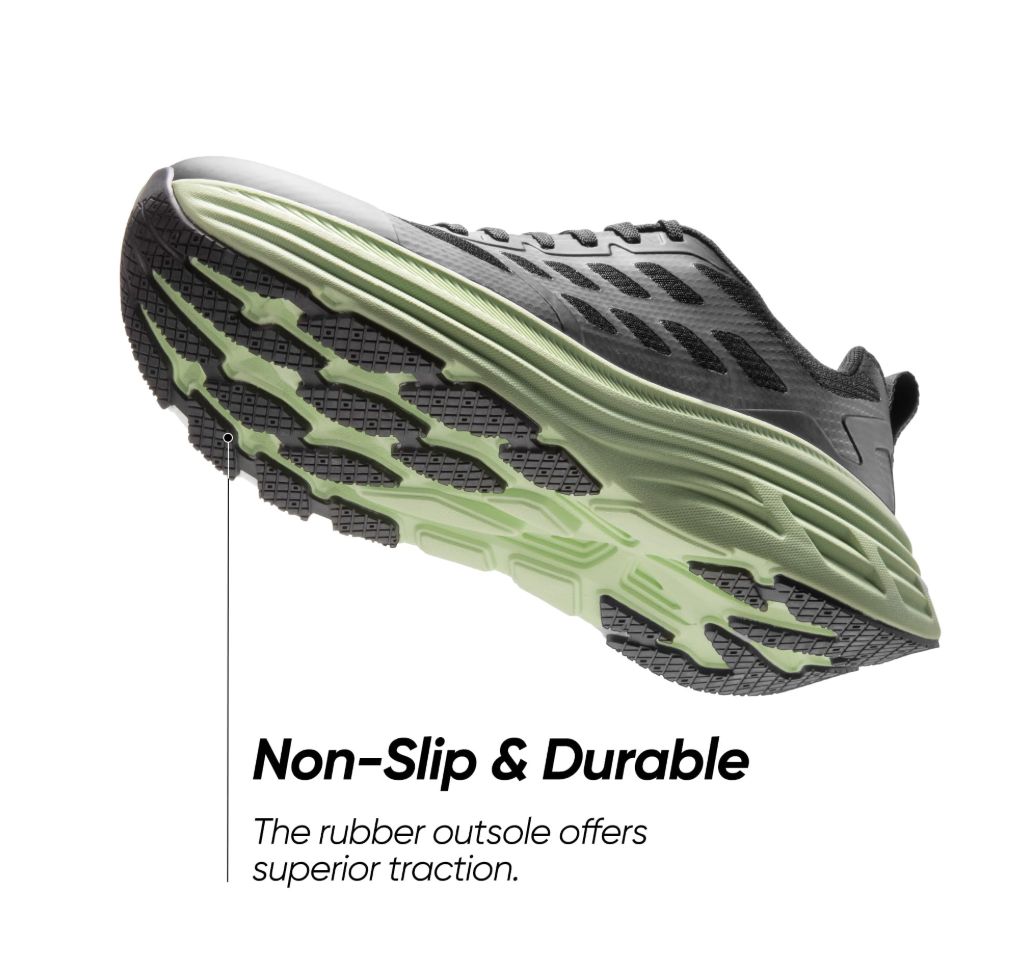 Men's Walking Running Tennis Cushioning Shoes ActiveFloat Non Slip Athletic Gym Workout Jogging Comfortable Sneakers - Black/Green